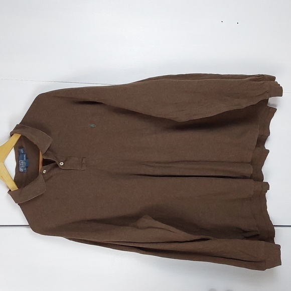 Ralph Lauren Mens Brown Longsleeve Polo Green pony Preppy big & tall Sz.XXL - Picture 1 of 6
